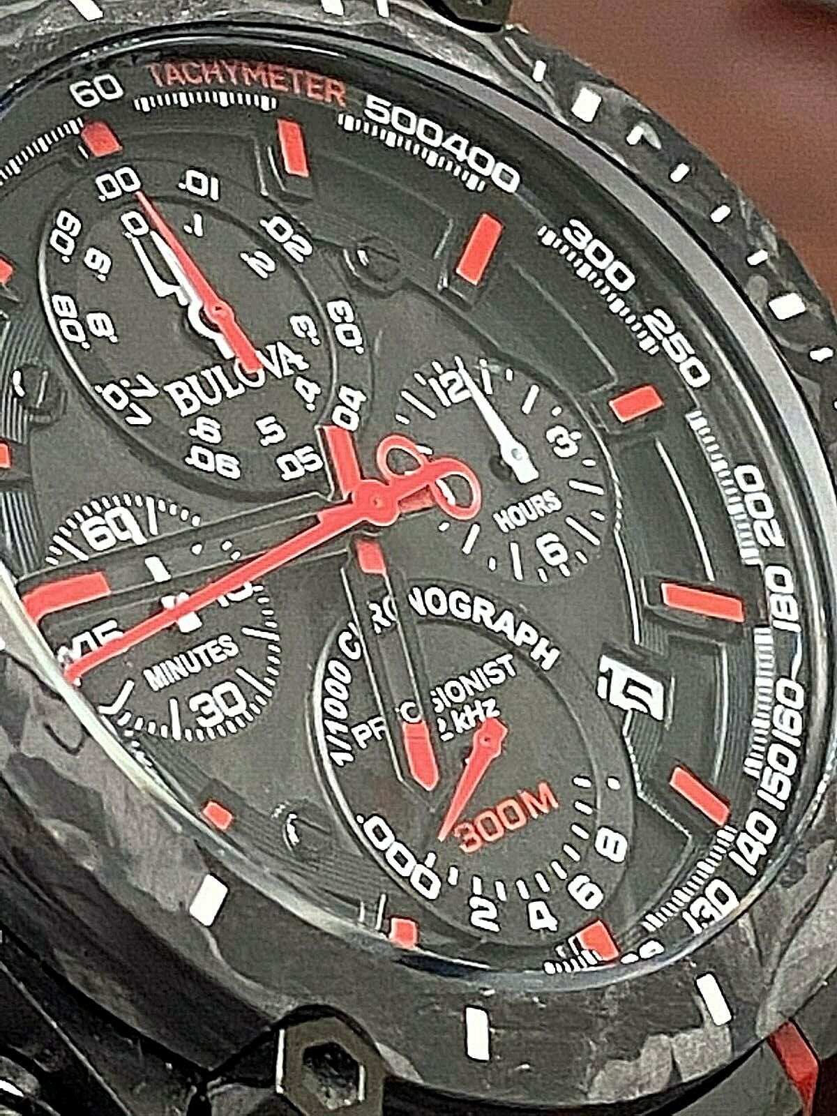 Men s Bulova 98B313 Quartz Precisionist Chronograph Red Accents 46.5mm Watch WatchCharts Marketplace