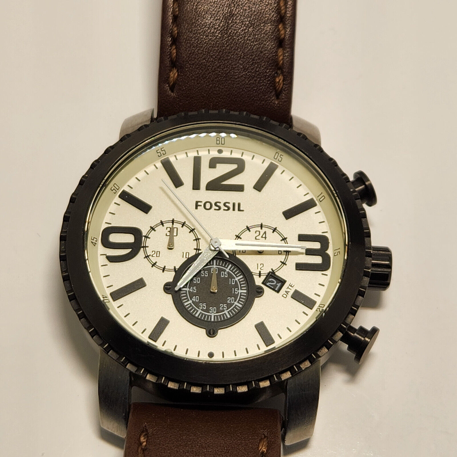 Fossil BQ1712 Watch Mens Silver Color 49 mm Case Chronograph