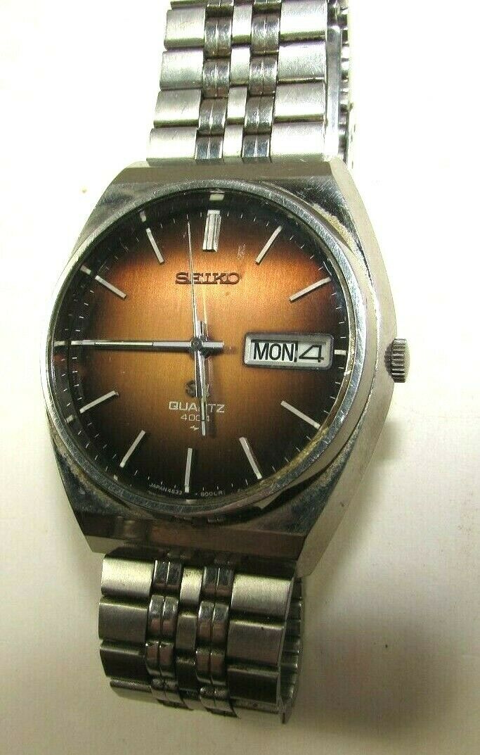 Vintage 70's Seiko SQ 4004 SS & Brown Sunburst Dial Quartz Watch