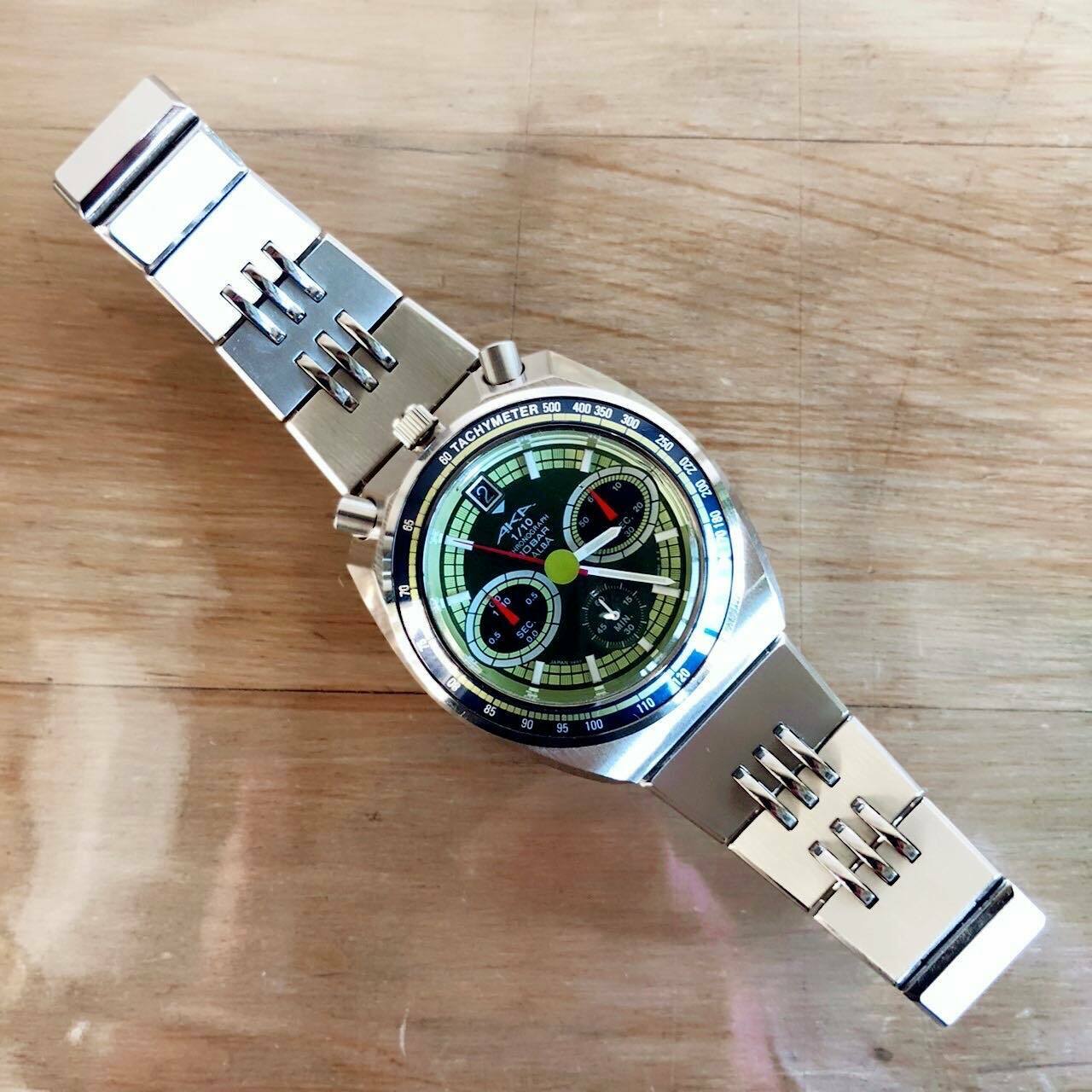 SEIKO AKA ALBA BULLHEAD CHRONOGRAPH V657-6060 GREEN BRAND NEW 
