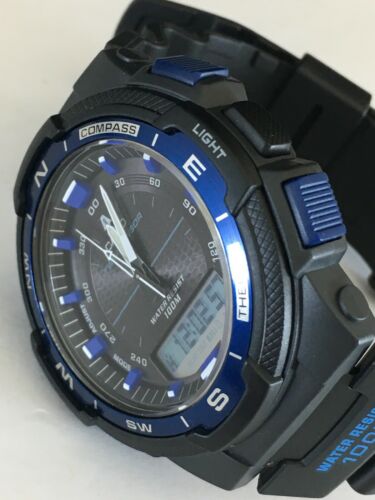 casio men's twin sensor watch blue accents