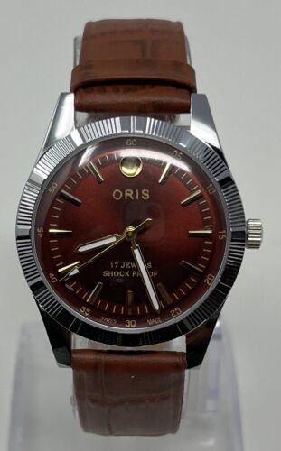 Refurbished Oris hand winding 17 J Maroon Dial Swiss Movement