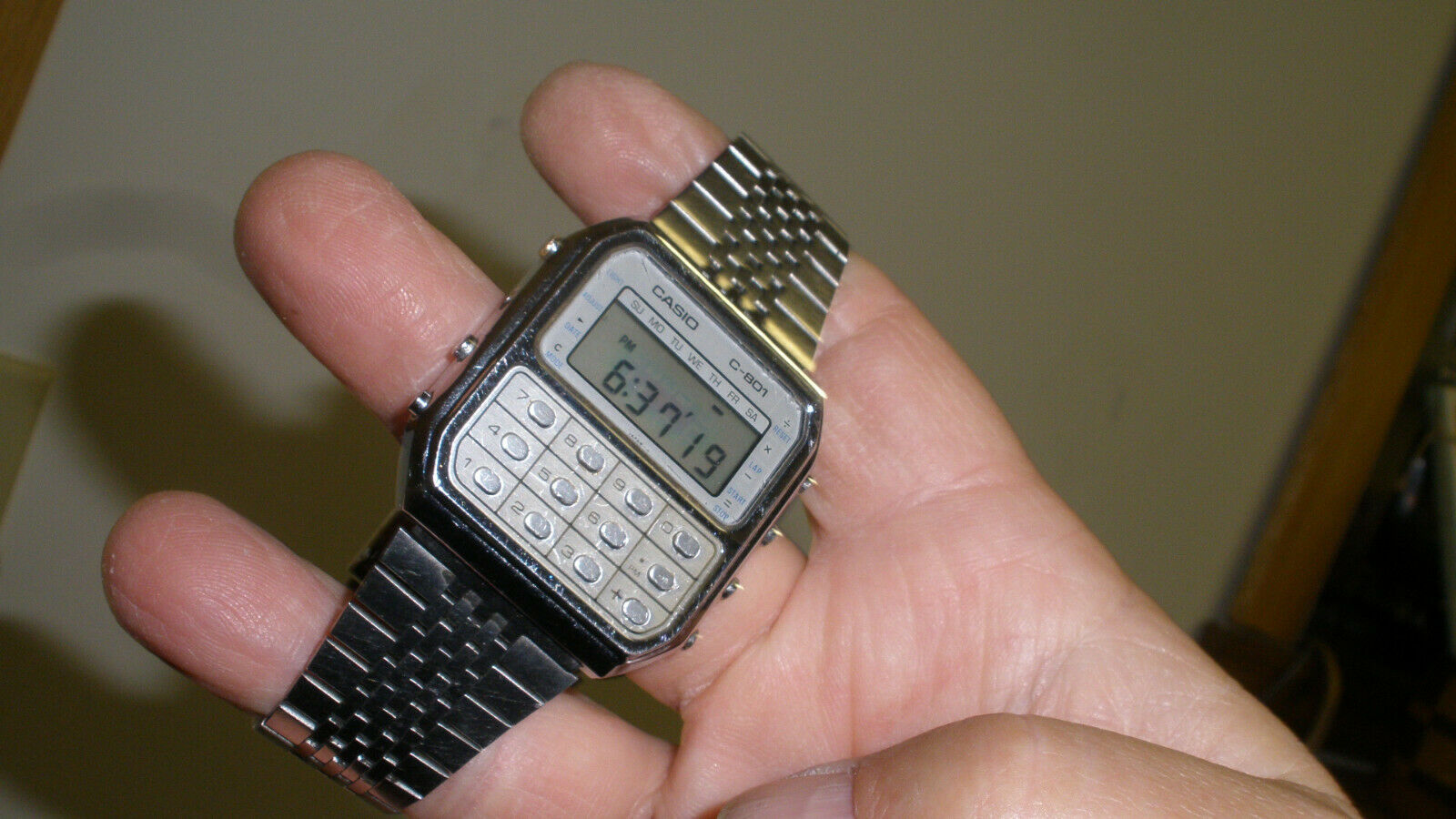 casio C801 calculator watch mens vintage 80s lcd chronograph light ...