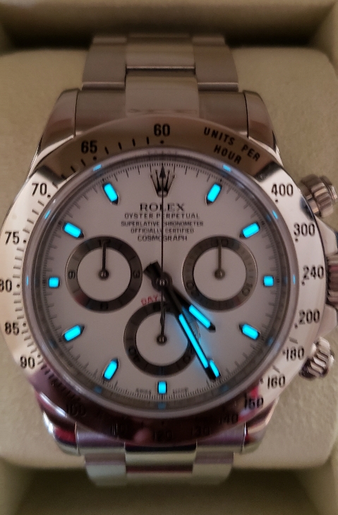 FS Rolex 116520 stainless steel Daytona Bleu Lume APH white