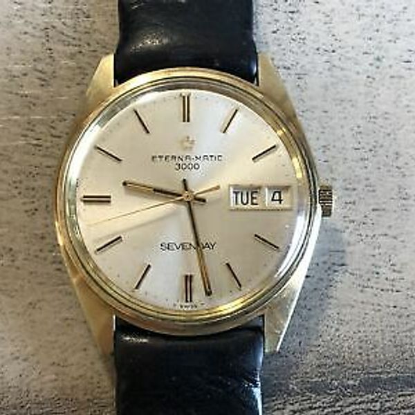 Vintage Eterna-Matic 3000 SevenDay Automatic Mens St. Steel 2tone