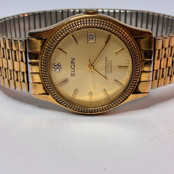 Working Vintage Late 1980's Early 1990's Men's Gold Elgin Quartz Watch ...