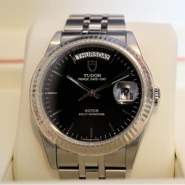 FS Tudor Prince DateDay 76214 Black Dial 18K Gold Fluted Bezel 36mm