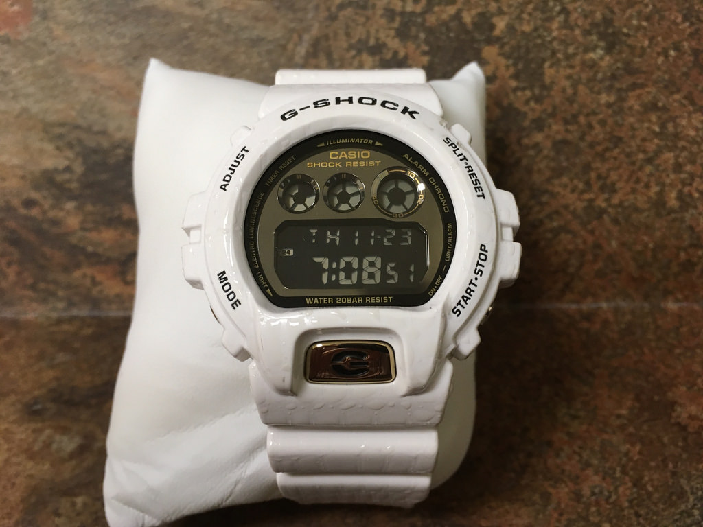 Casio G-Shock DW-6900CR-7 White Alligator with gold accents