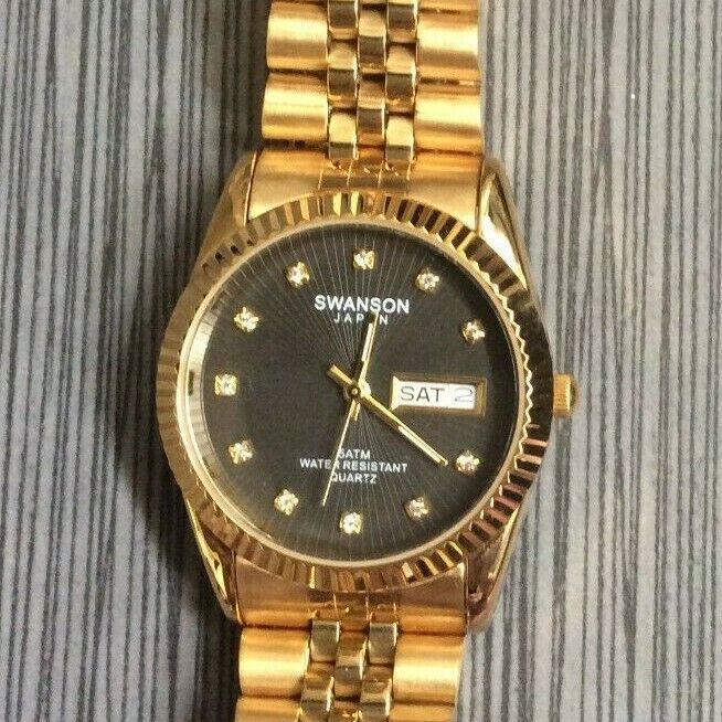 SWANSON Men's Watch Round Blue Dial Crystal Hour Marker's Day & Date  Indicator in Two-tone Linked Band Unused New Vintage Watch - Etsy