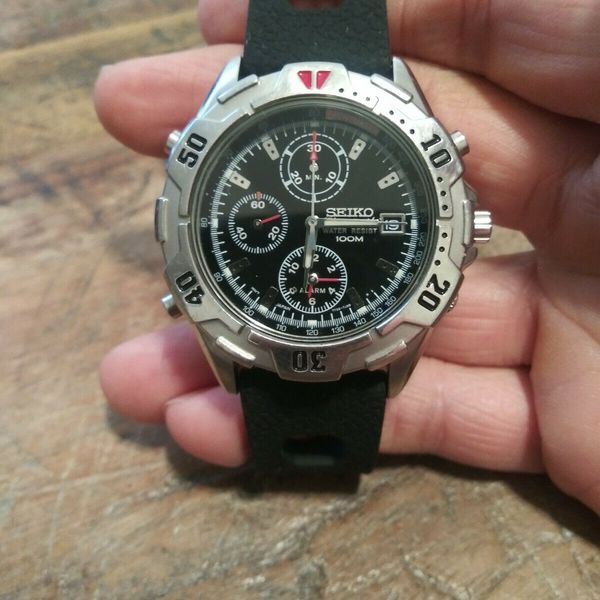 Seiko 7T32-7F69 Black Dial Alarm Chronograph Men's Divers 100M Watch  Nice!!! | WatchCharts