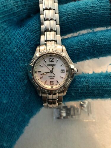 Seiko SXDE19 Coutura Diamond Mother-of-Pearl Dial Silver Tone