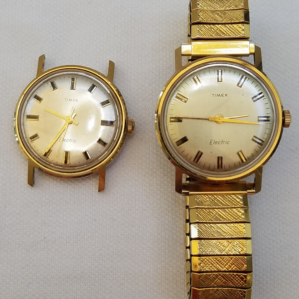 Vintage 1976 Timex Electric Gold Tone Brushed Style Dial Plus Parts