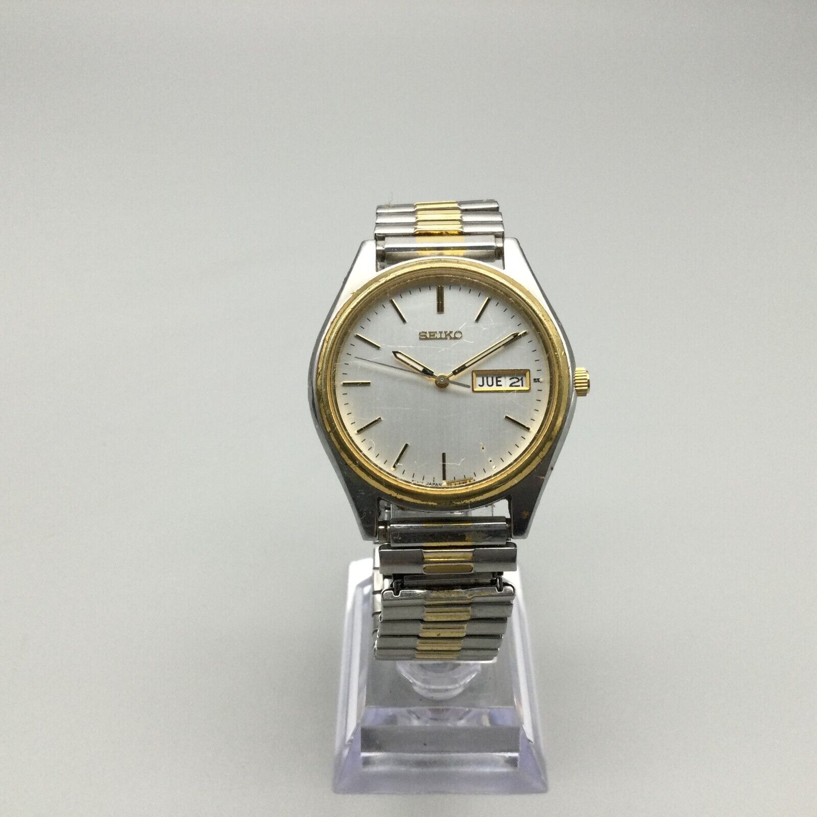 Vintage Seiko Watch Men Gold Silver Tone Day Date 7N43 9048