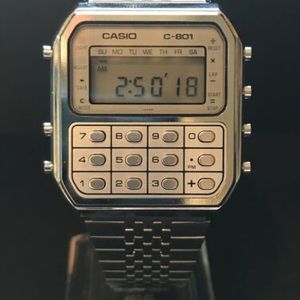 Vintage Casio Calculator Watch C 801 Rare White Face Surround