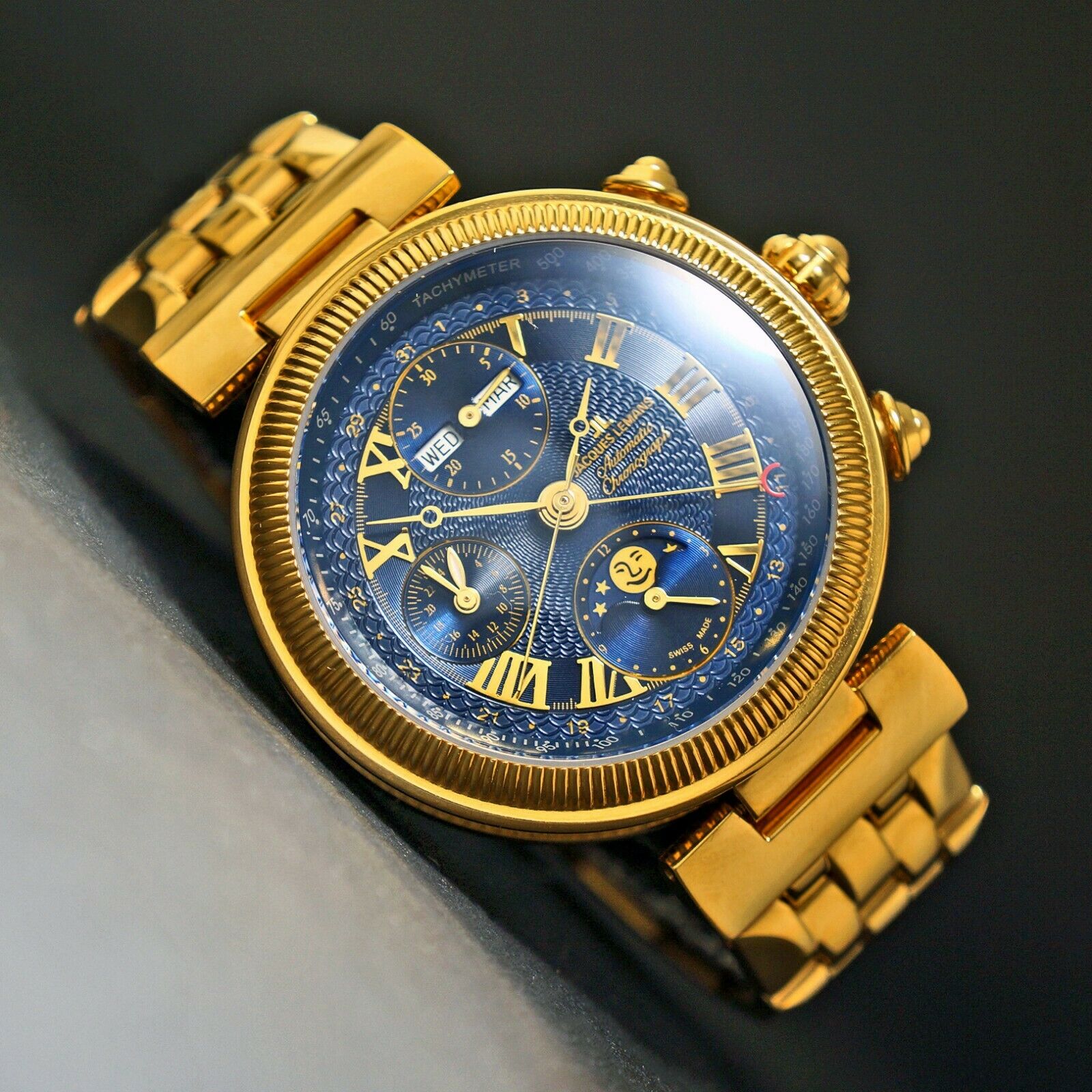 Jacques Lemans 1-1217 Automatic 7750 Chronograph Gold Tone Steel