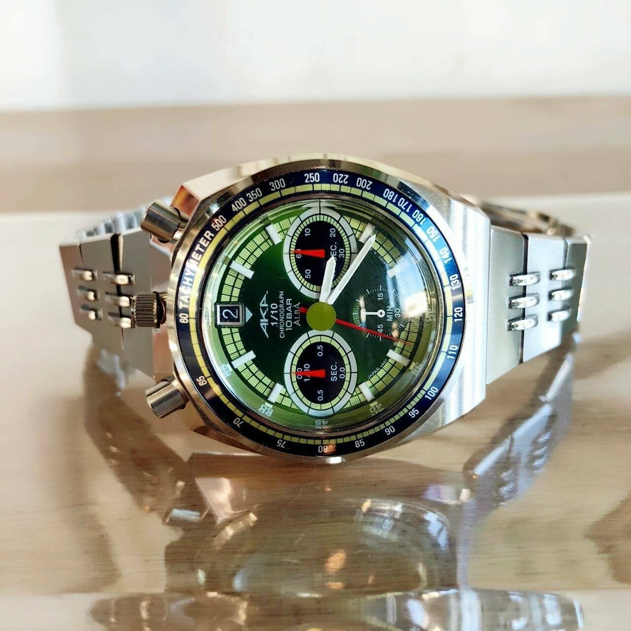 SEIKO AKA ALBA BULLHEAD CHRONOGRAPH V657-6060 GREEN BRAND NEW 