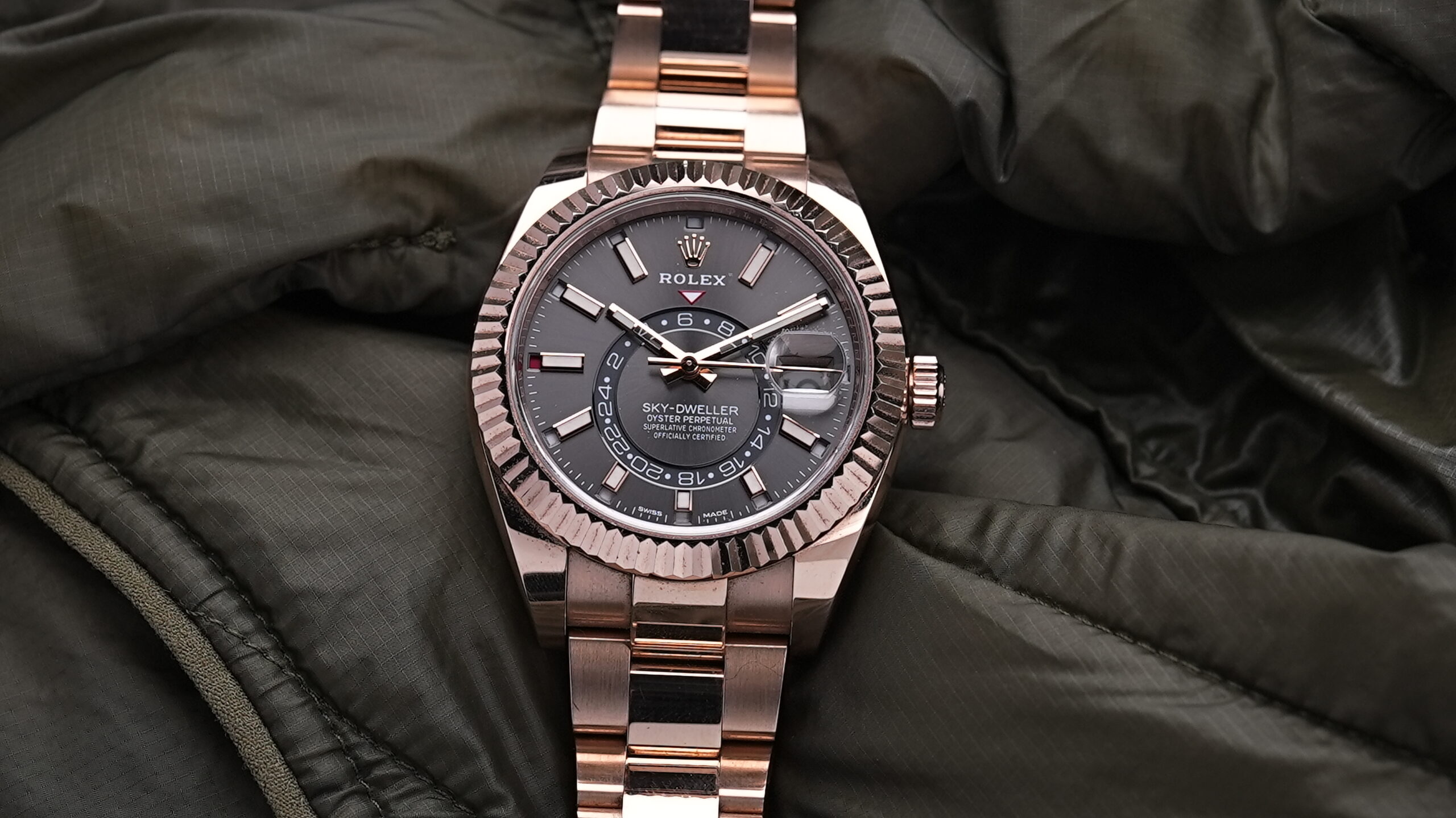 FS Rolex Sky Dweller Everose Gold Slate Dial Oyster 326935