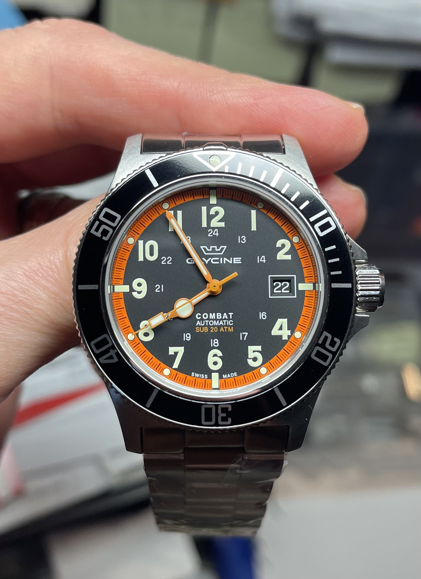 FS Glycine Combat Sub GL0249 Orange on Bracelet WatchCharts