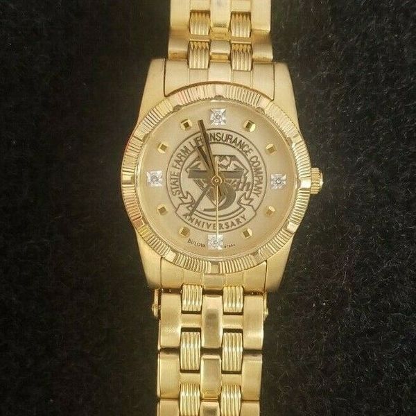 Vintage State Farm Insurance 75th Anniversary Gold Tone Bulova Watch