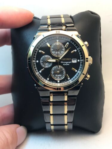 【美品】SEIKO クロノグラフ SNAA30 ブラック/ゴールド Seiko Men's SNAA30 Core Two-Tone TiCN-Plated Stainless Steel