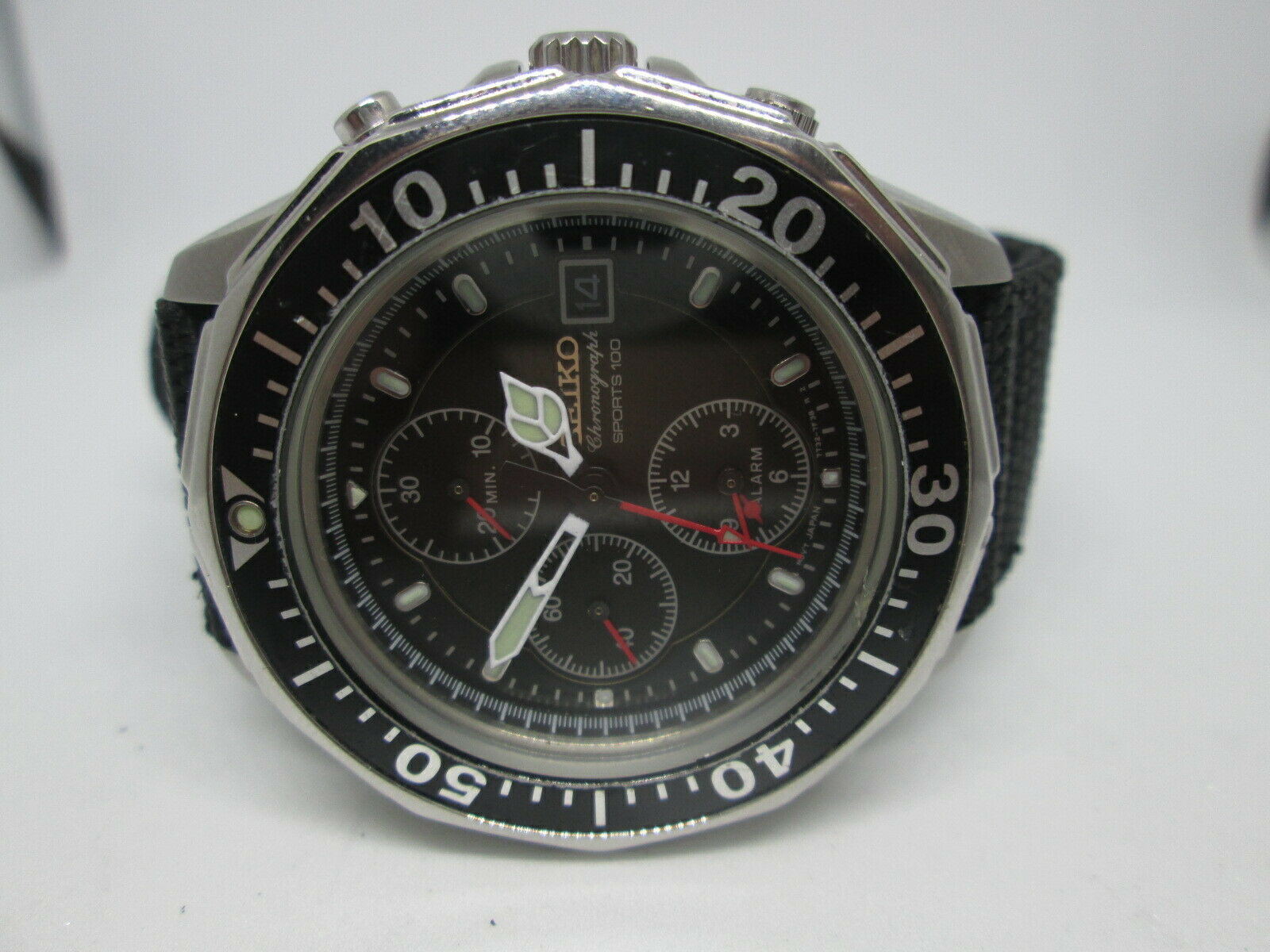 SEIKO 7T32 7D79 ALARM DATE CHRONOGRAPH STAINLESS