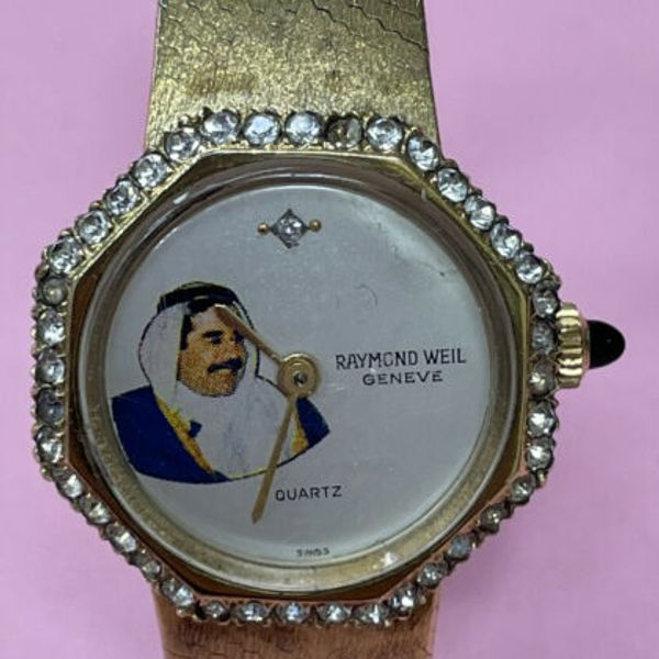 Montre Mécanique Suisse Vintage Saddam Hussein - Collector Rare Années 80 - Cadran 24h Doré