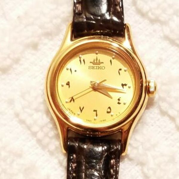 Seiko Galaxy Japan Gold Tone Arabic Dial Watch Brown Leather Strap WatchCharts