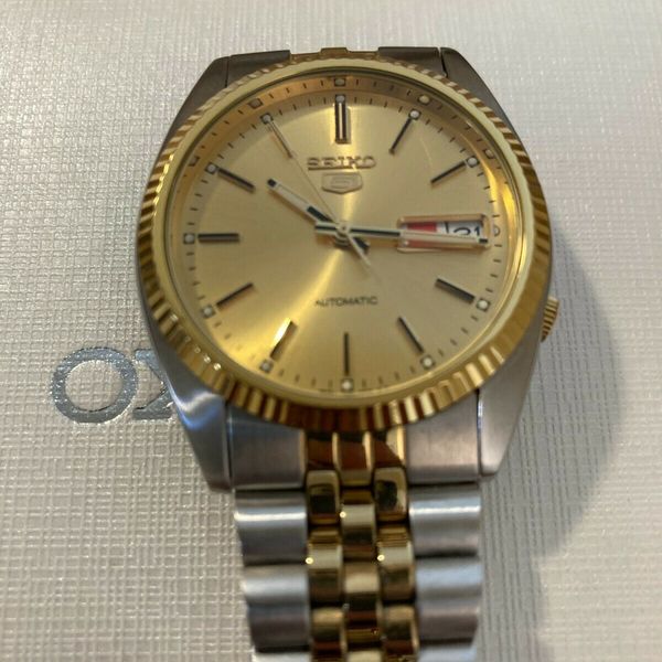 SEIKO 5 Automatic Day Date SNXJ92 Two-Tone Gold 7S26 (Date Just Homage ...