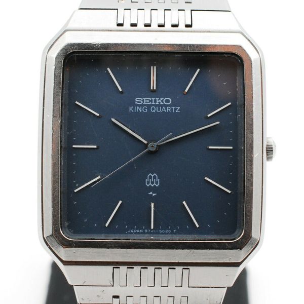 Vintage Seiko King Twin Quartz Blue Dial Non-Date Mens Watch 9721