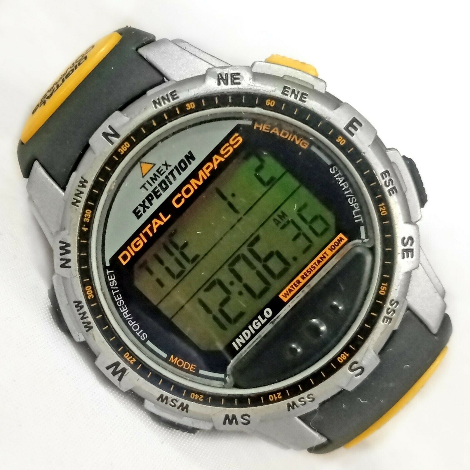 Timex Expedition Indiglo Digital Compass Watch 2002 Yellow WR 100m