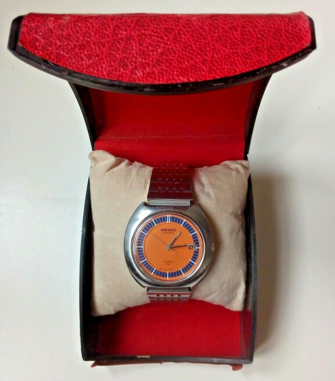 Vintage SEIKO Automatic 17 Jewels 7005 8200S Orange and Blue Dial