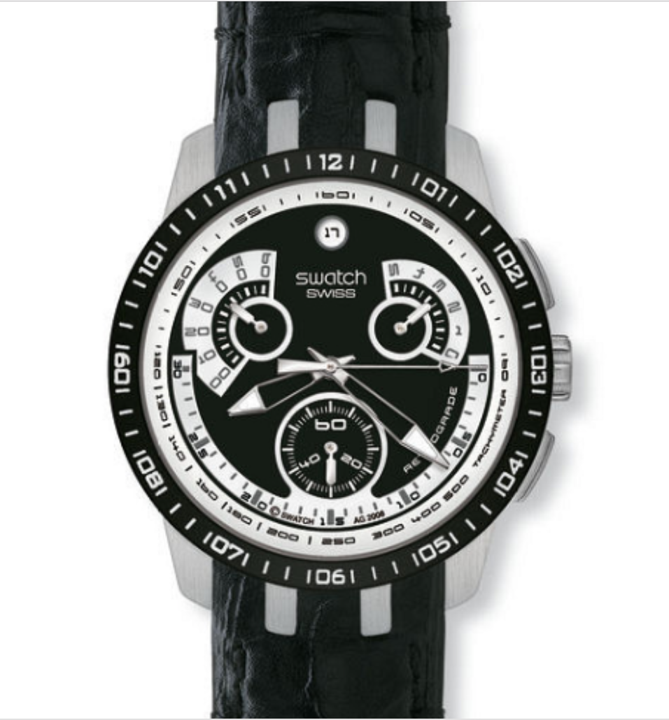 E186 2009 Swatch Black Haze Irony Retrograde Black Chronograph