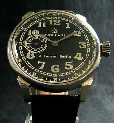 JUNGHANS A.Lunser Berlin Antique 1940 s WWII Era Large Wristwatch