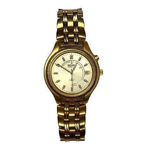 Seiko Kinetic 5m42 0a19 Skeleton Back Automatic Watch Gold Tone Read