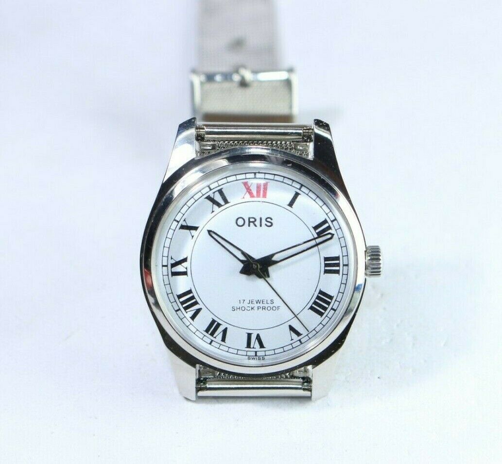 ROMAN NUMERALS ORIS VINTAGE WHITE DIAL HAND WINDING 17 JEWELS