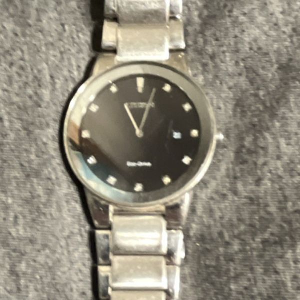 Citizen Eco-Drive Men's Silver Metal Wristwatch Black Dial Diamond ...