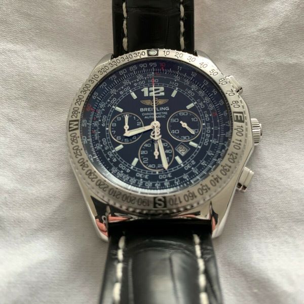 BREITLING B-2 B2 CHRONOGRAPH SS 43MM RARE BLACK DIAL AUTOMATIC MENS ...