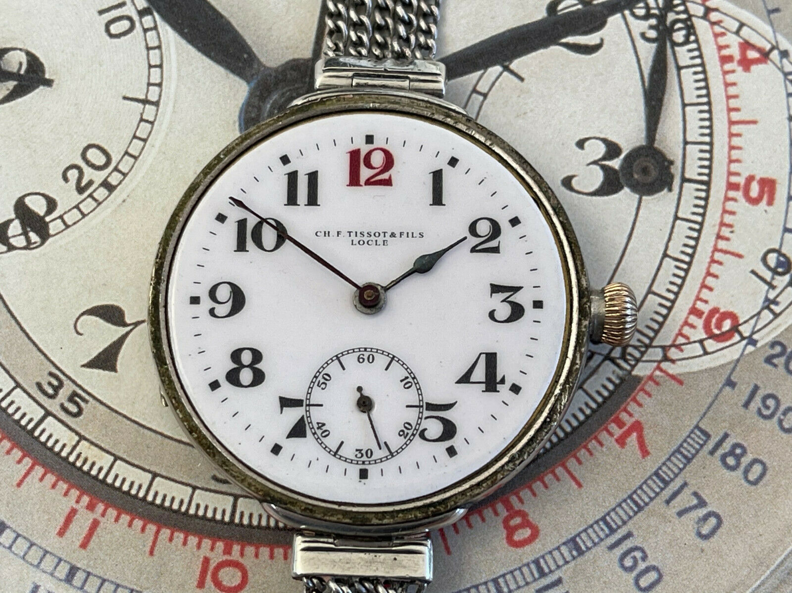 【セール】 Stunning 43mm CH F Tissot & Fils Locle WW1 Trench Watch with 時計