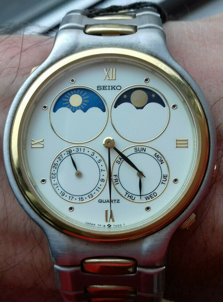 Seiko Vintage Collection 7F18 7000 Double Moon Phase Watch