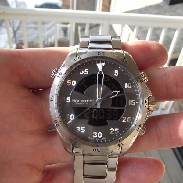FS: BNIB Hamilton Khaki Flight Timer Quartz Grey Stainless Steel Ana ...