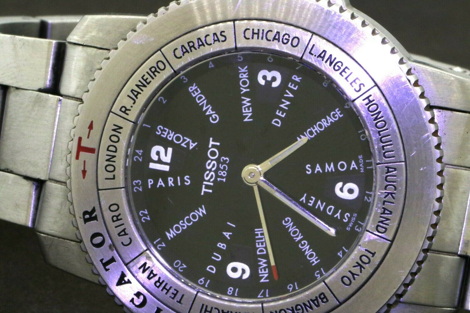 Tissot Navigator N250 vintage SS world time quartz men's watch w