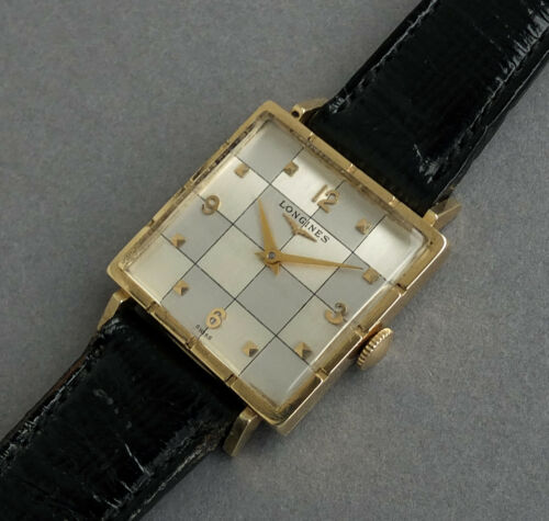 LONGINES CHECKERBOARD 14K Solid Gold Art Deco Gents Vintage Watch