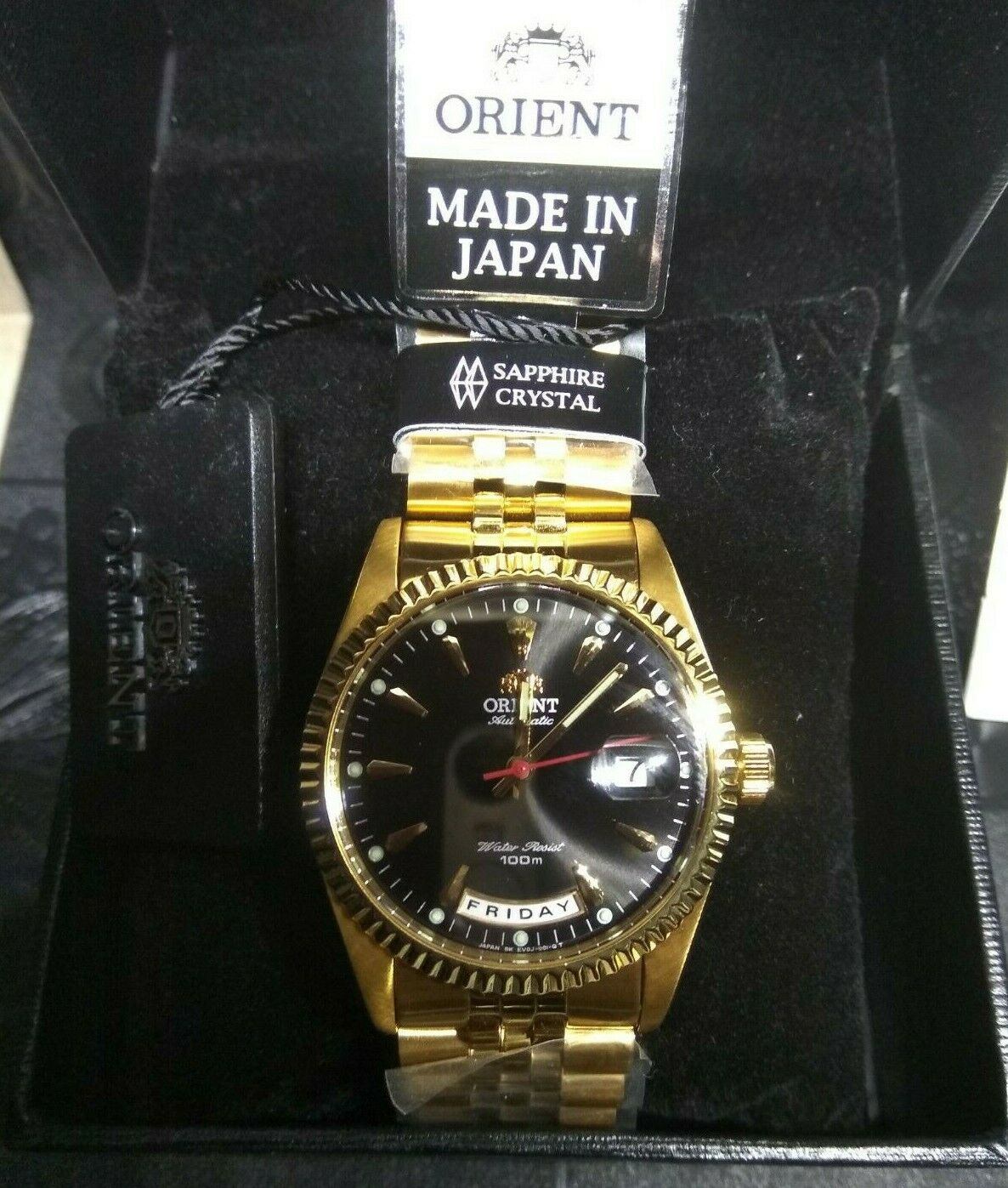 Orient President Day Date Gold Discon. Black Sunburst Dial + G
