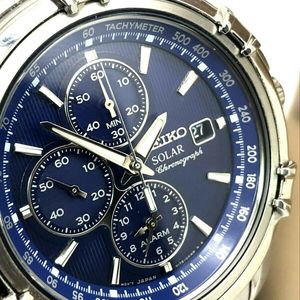 Seiko Solar Men's Blue Dial Chronograph Silver Tone Stainless Steel Watch  SSC141 | WatchCharts