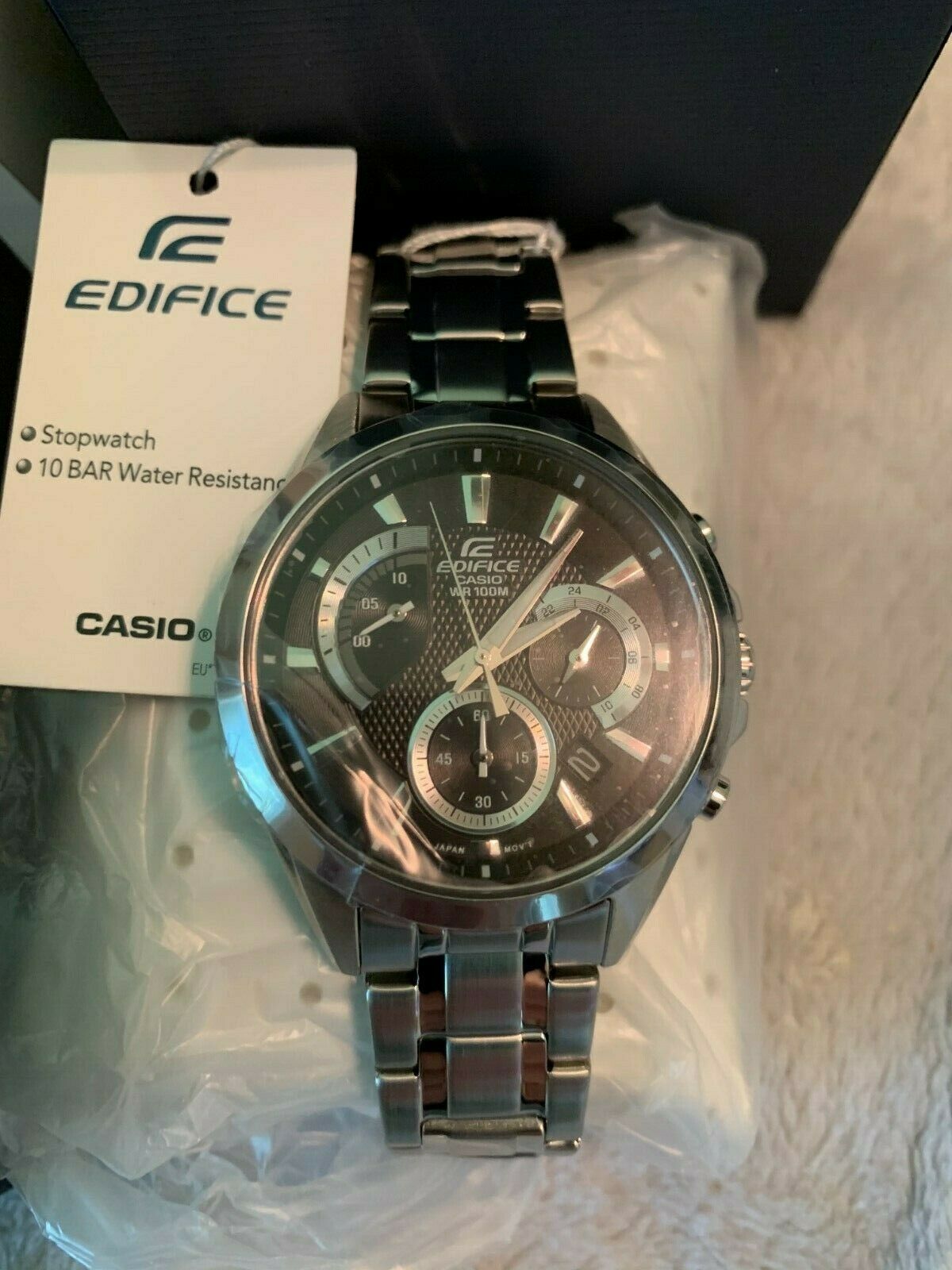 | BOX WatchCharts & Stainless / Silver TAGS CASIO Steel with EFV-580D-1AVUEF Watch, NEW Model
