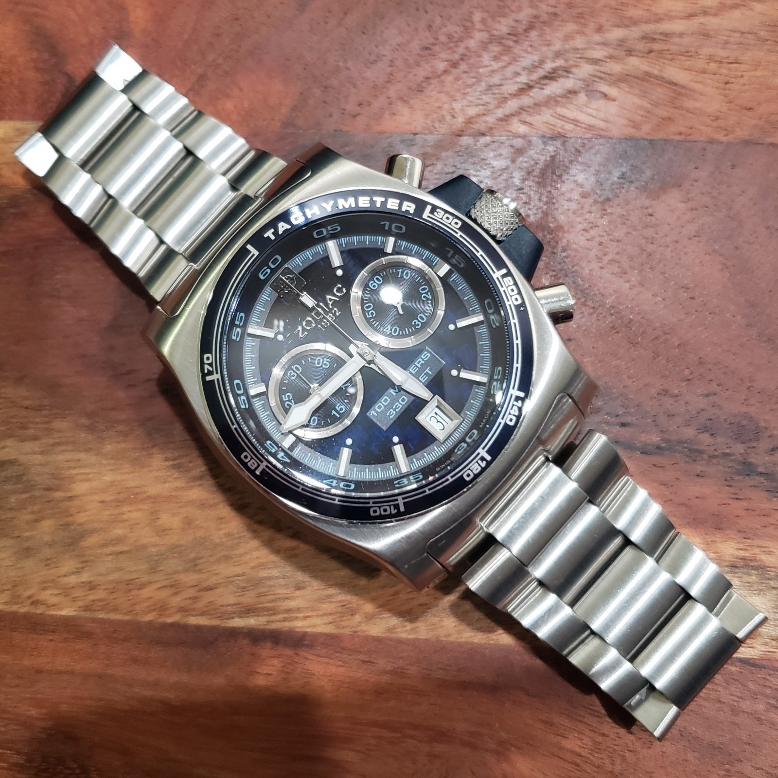 MINT Zodiac Super Sport Timer Chronograph Watch ZO7500 w/ Bracelet