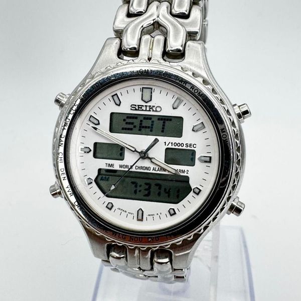 Seiko Digital Analog Alarm Watch Men's Silver Metal Band 36mm Used — free download