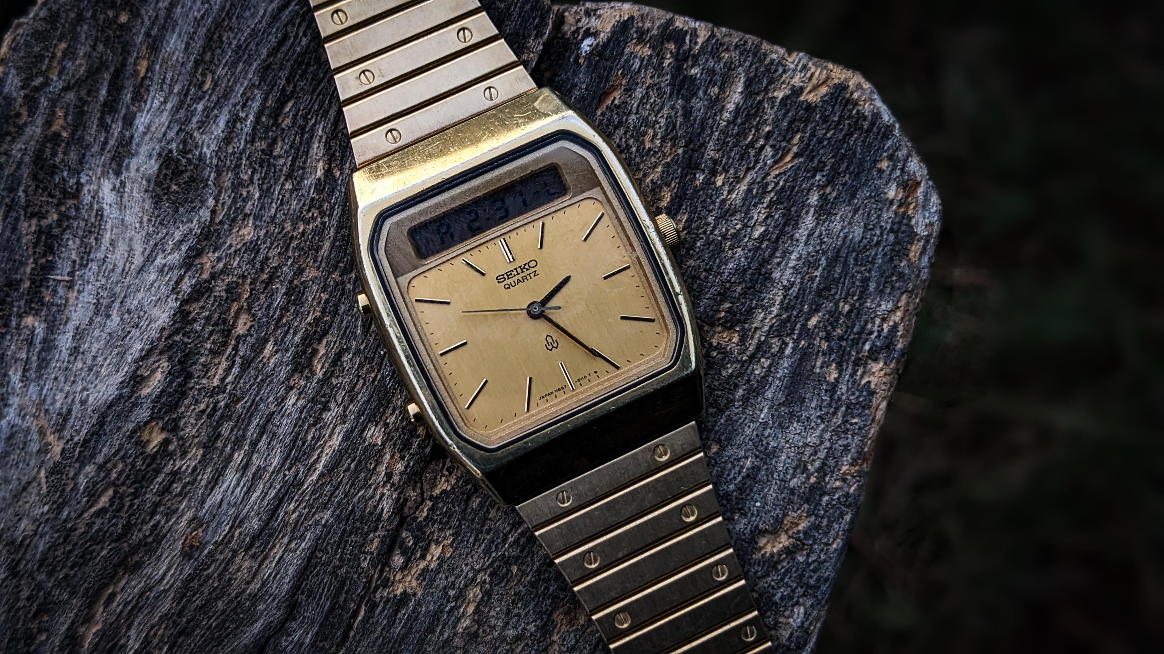 wts] vintage Seiko Gold Plated Tank style Analog/Digital H577-5100