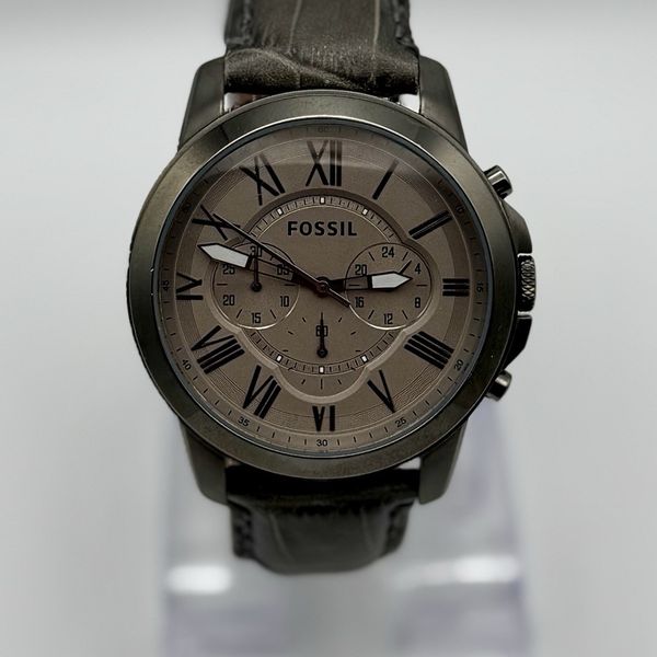 Fossil FS-4766 Gray Leather Band Chronograph Roman Numeral Wrist Watch ...