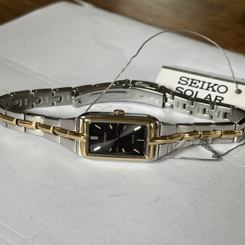 SEIKO Solar Black Two Tone Stainless Steel Women s Watch SUP274